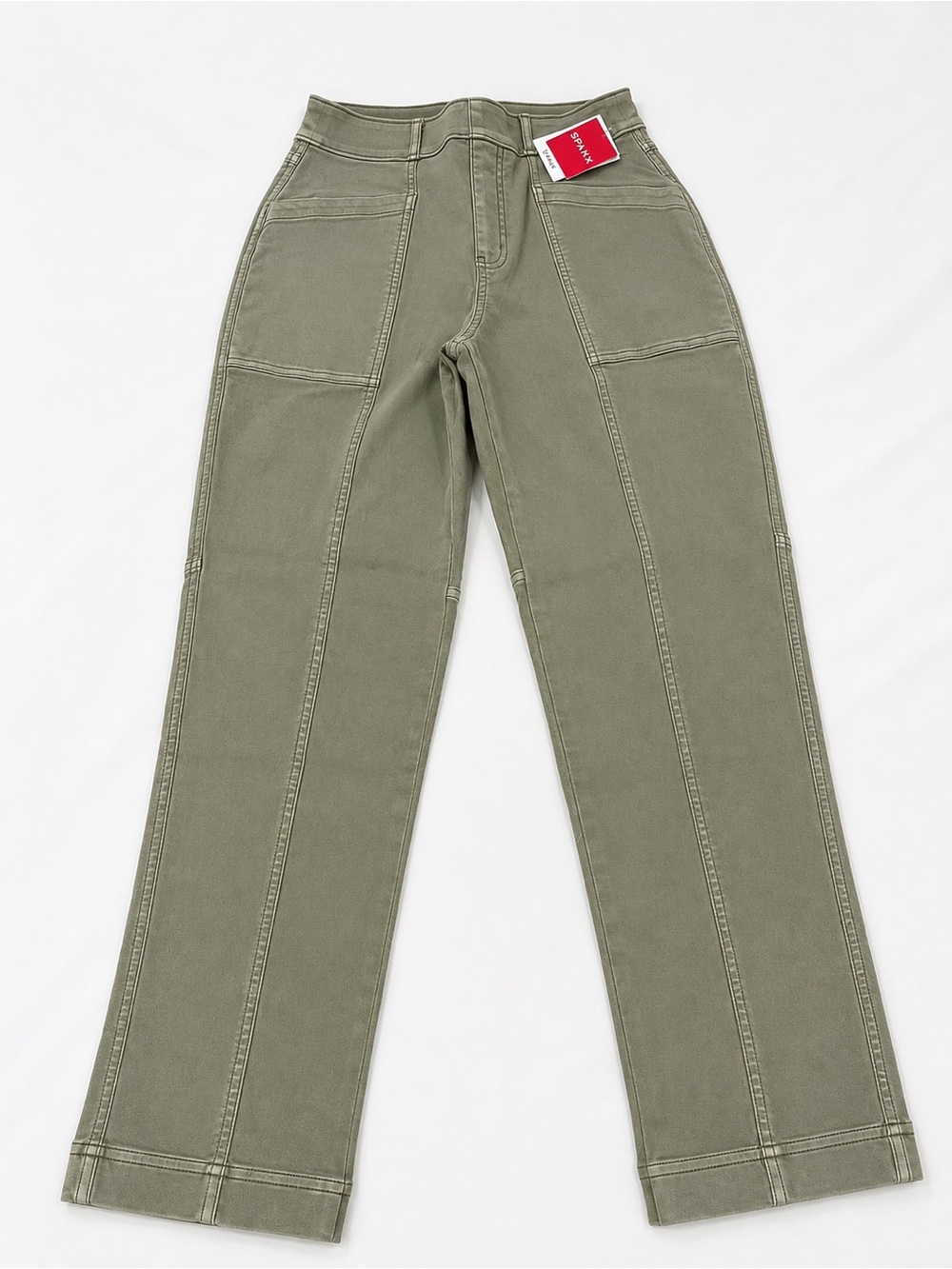 NWT SPANX Stretch Twill Straight Leg Pants Olive Oil Size S